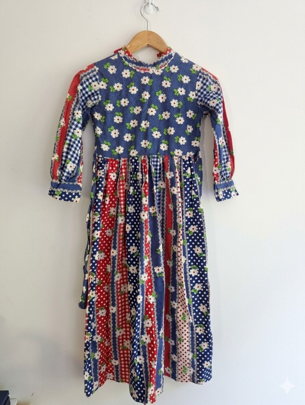 VTG 70s Tiny Town Togs Prairie Maxi Dress Girls Gingham Patchwork Calico AS IS